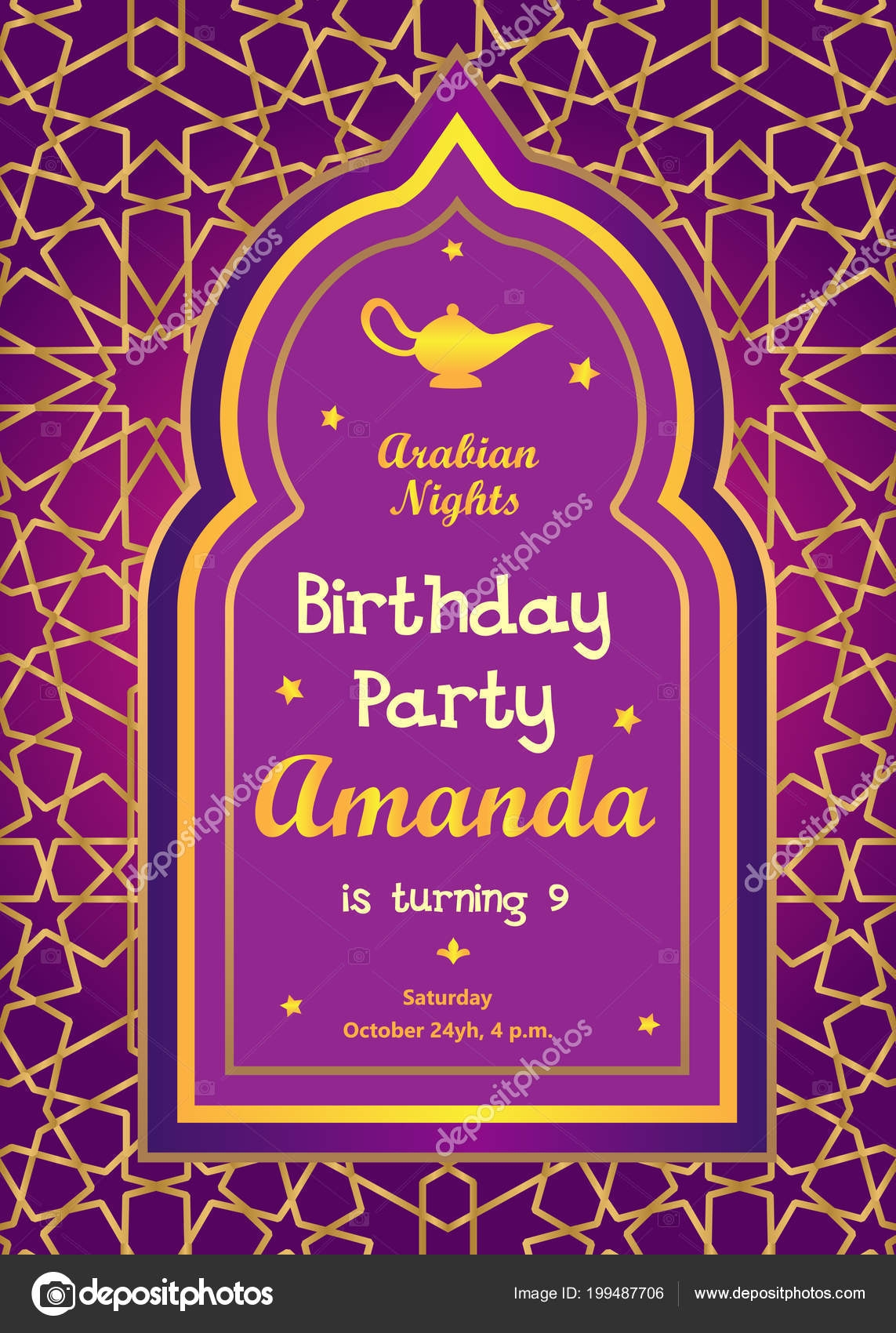 Arabian Nights Birtday Party Invitation Template Stock Vector By