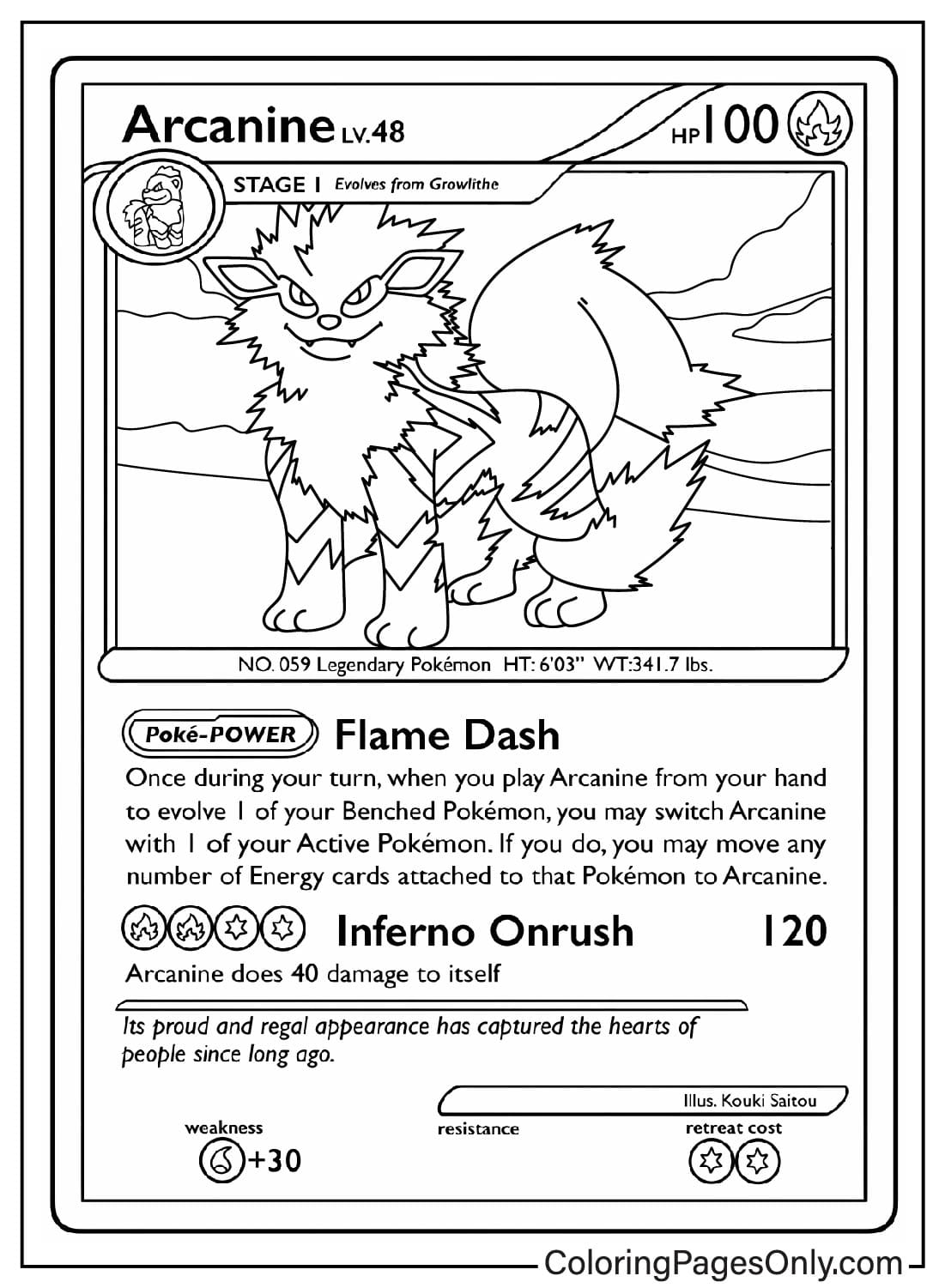Arcanine Pokemon Card Coloring Page Free Printable Coloring Pages