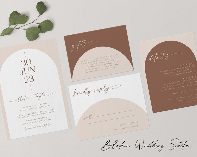 Arch Wedding Invitation Template Set Minimalist Wedding Etsy 