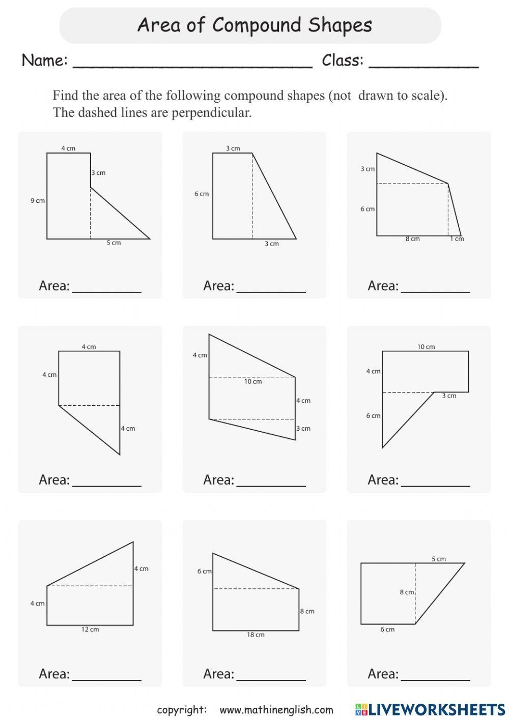 Area Of Compound Shapes Live Worksheets Worksheets Library