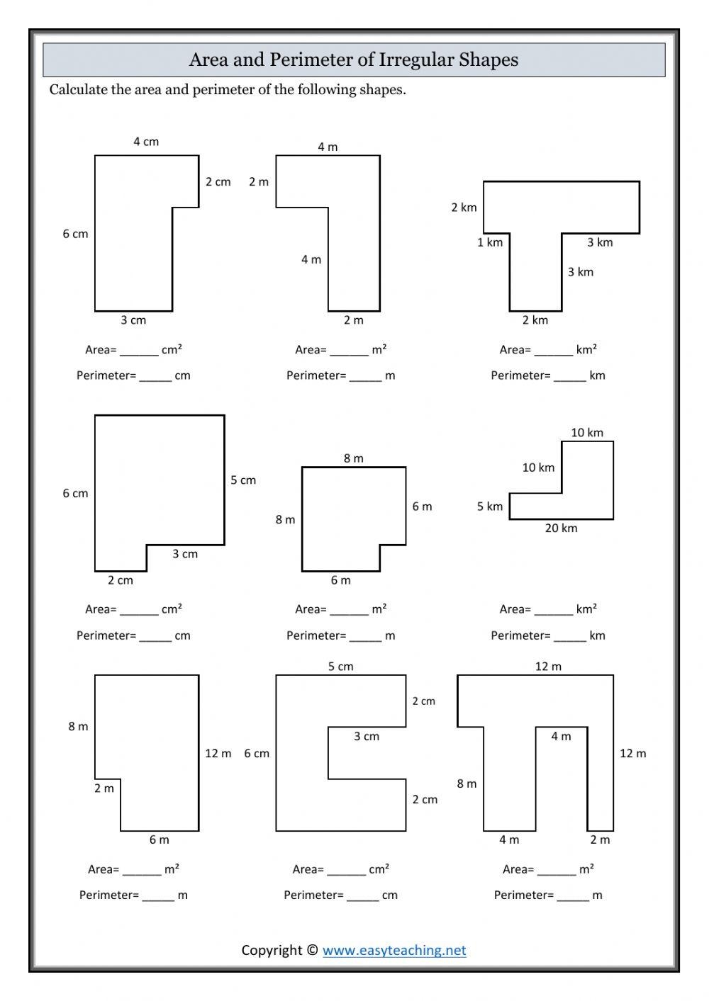 area of shapes worksheet