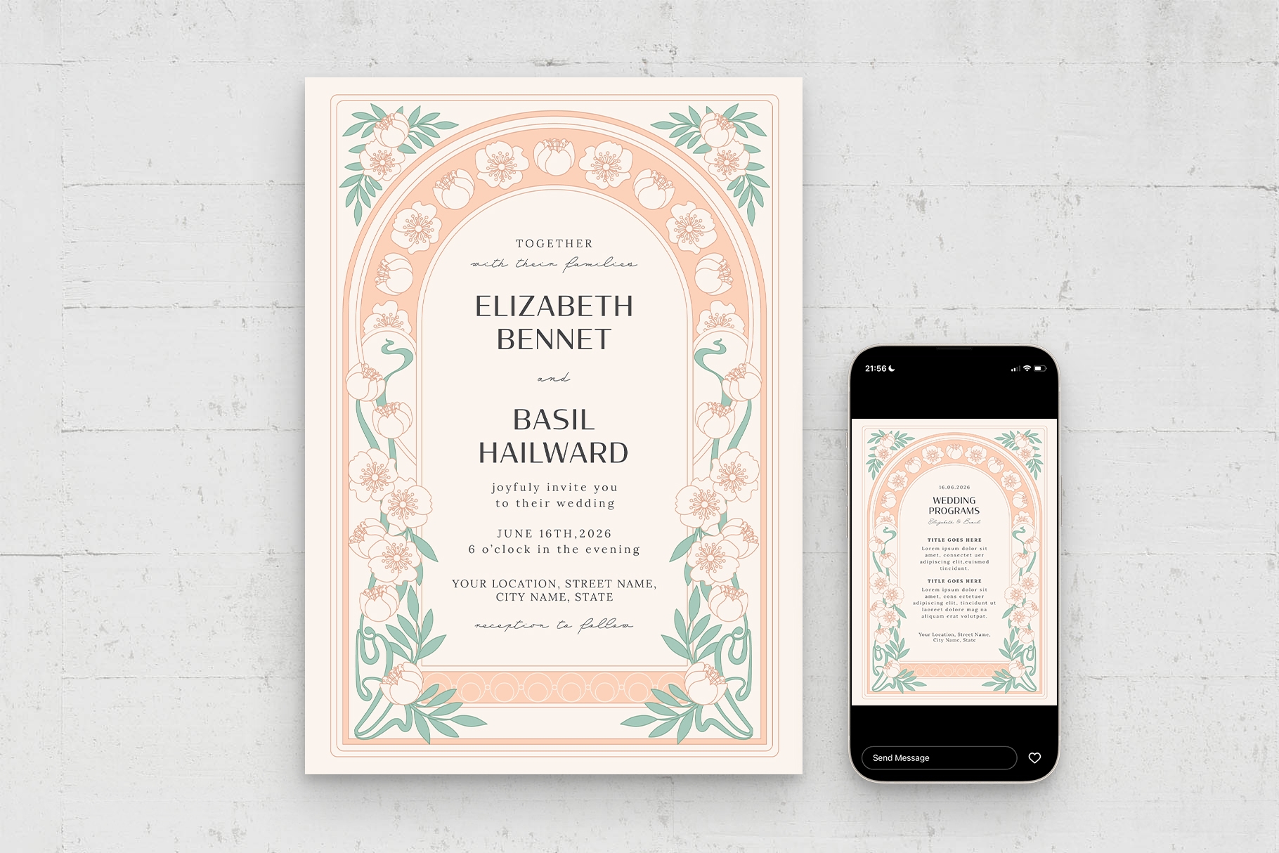 Art Nouveau Invitation Template BrandPacks