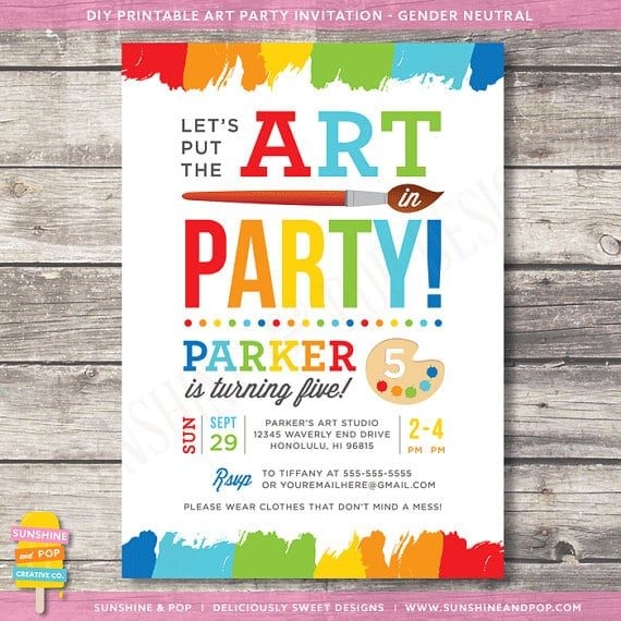 Art Party Invitations Free Template Printable Templates
