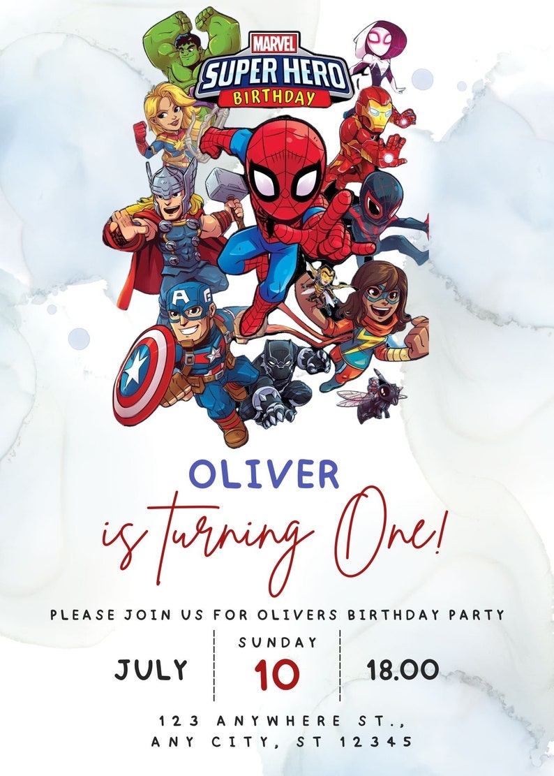 Avengers Birthday Invitation Template Digital Kids Party Template 