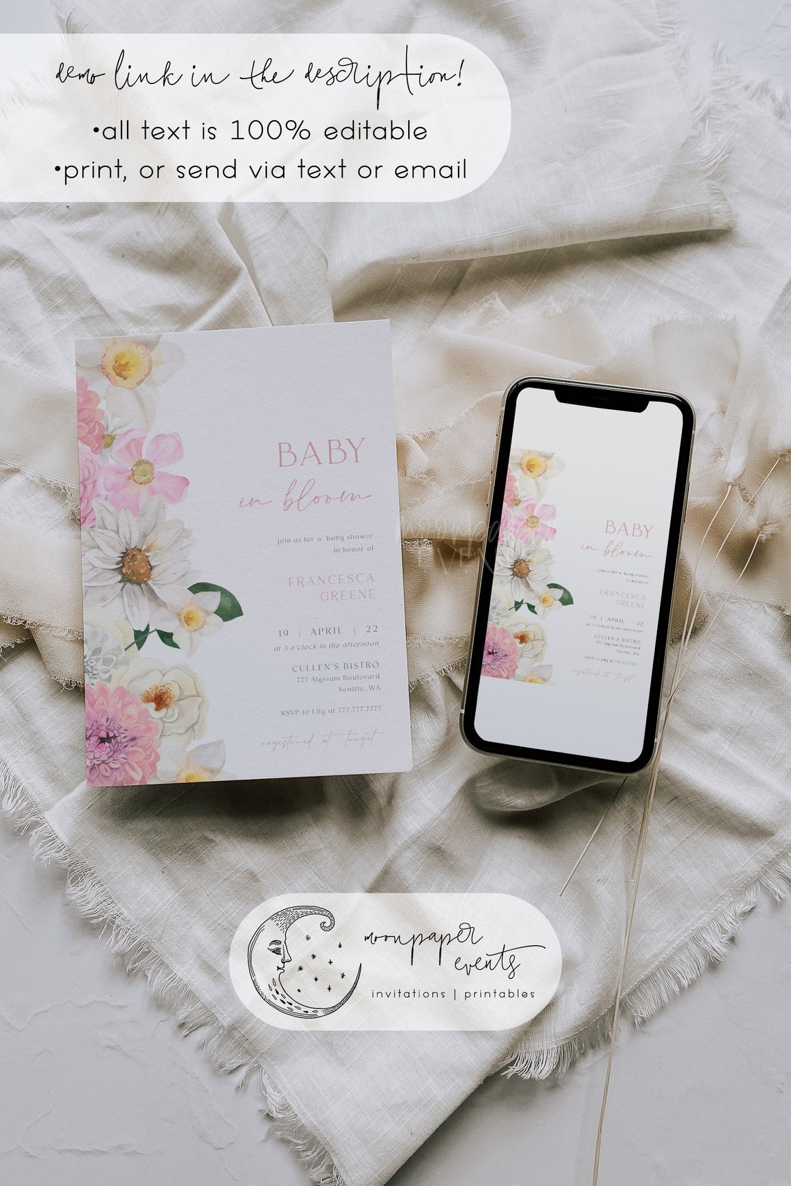baby in bloom invitation template
