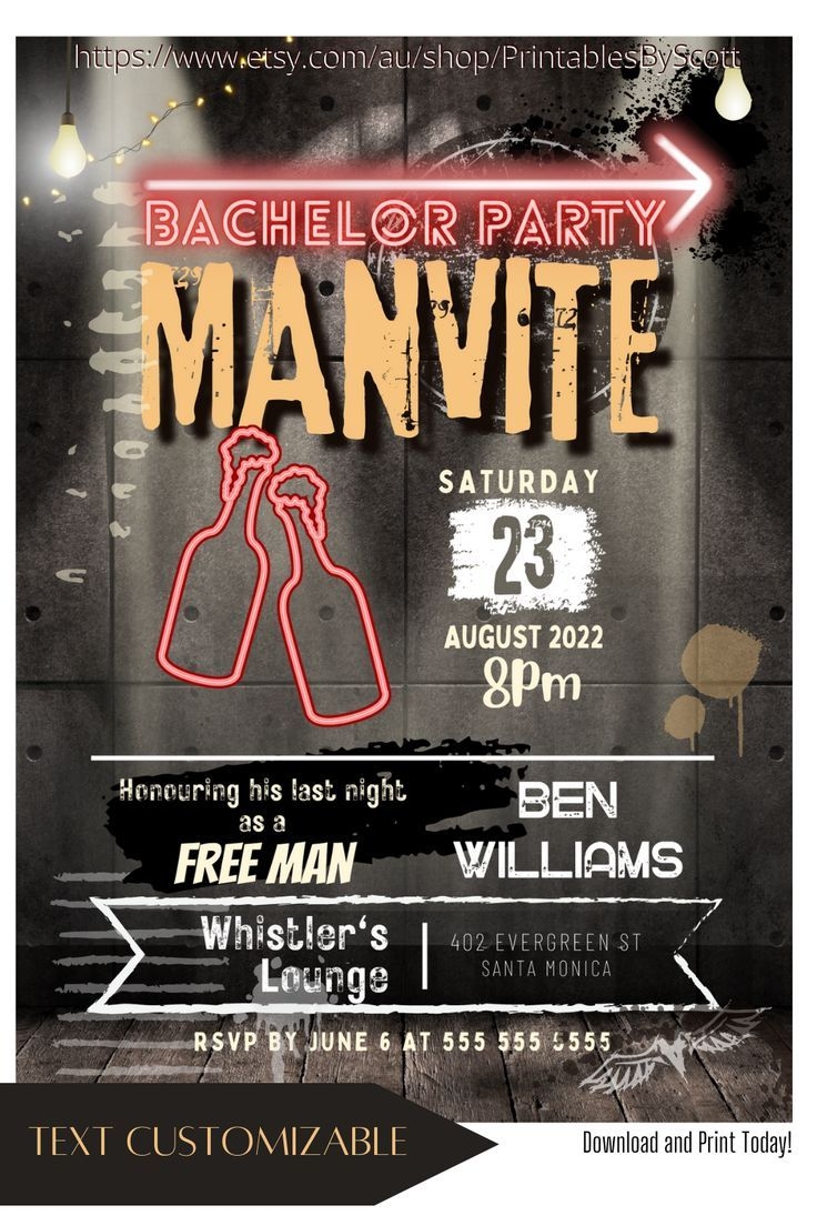 Bachelor Party Editable Template Invite Urban Grunge Bucks Night