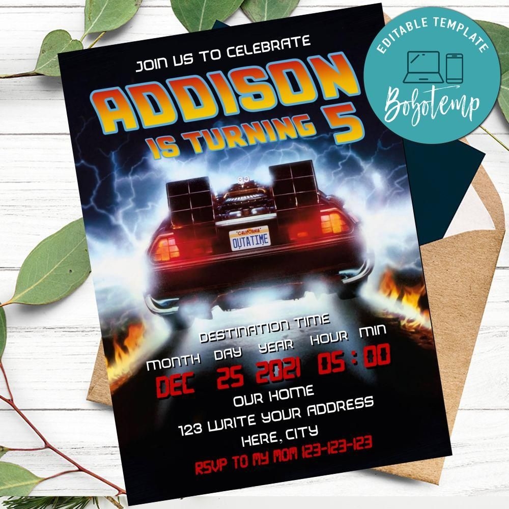 Back To The Future Invitation Customizable Template DIY Bobotemp