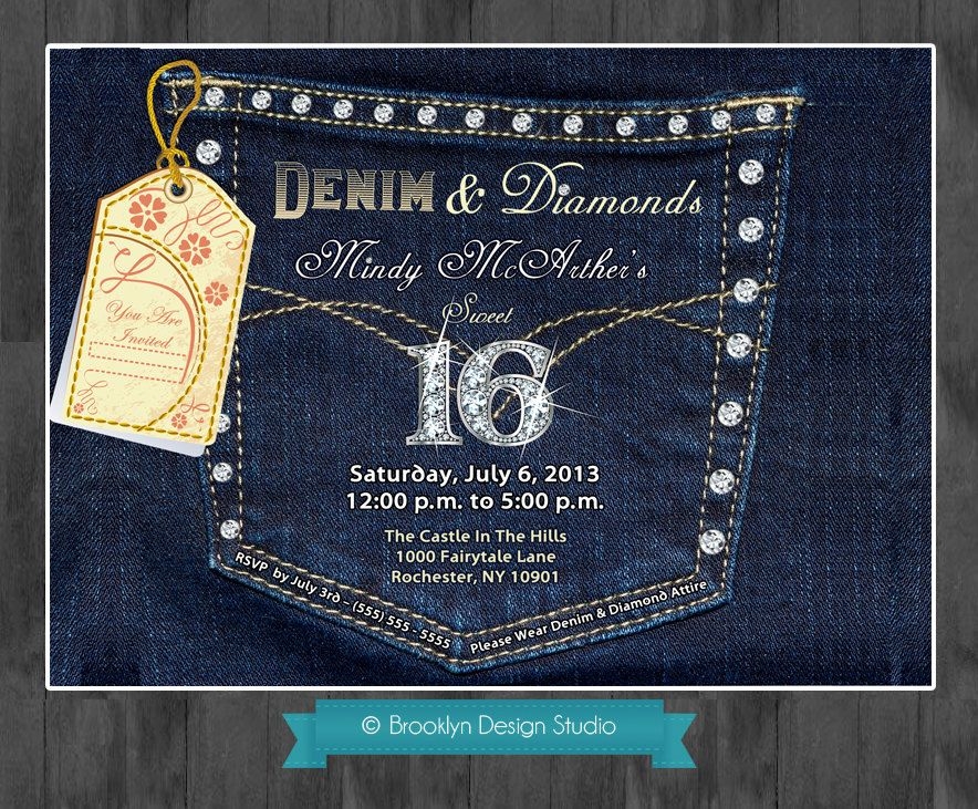 Background Denim And Diamonds Invitation Templates Free