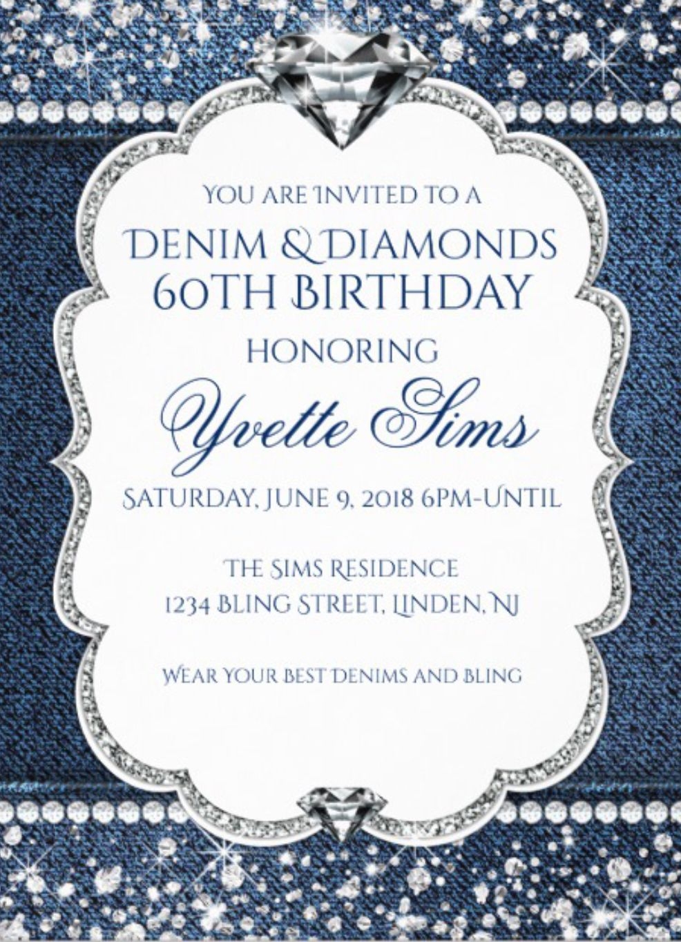 background denim and diamonds invitation templates free