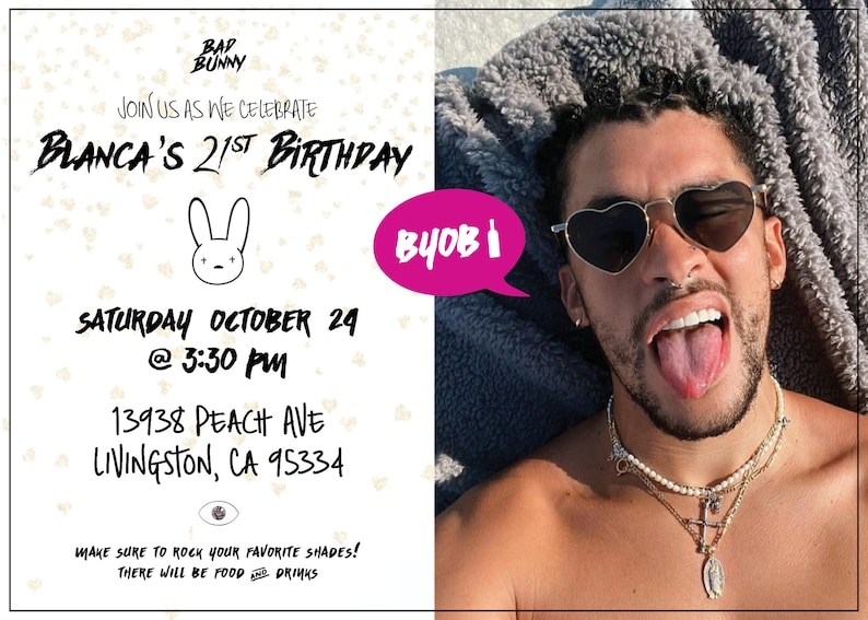 bad bunny birthday invitation template free