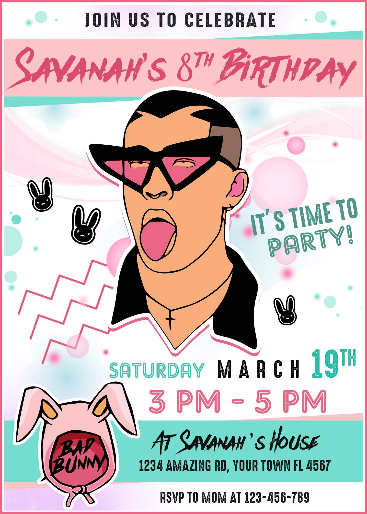 Bad Bunny Birthday Invitation Template