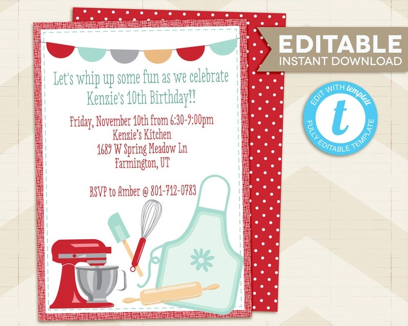 Baking Party Invitation Cooking Party Invitation Baking Birthday 