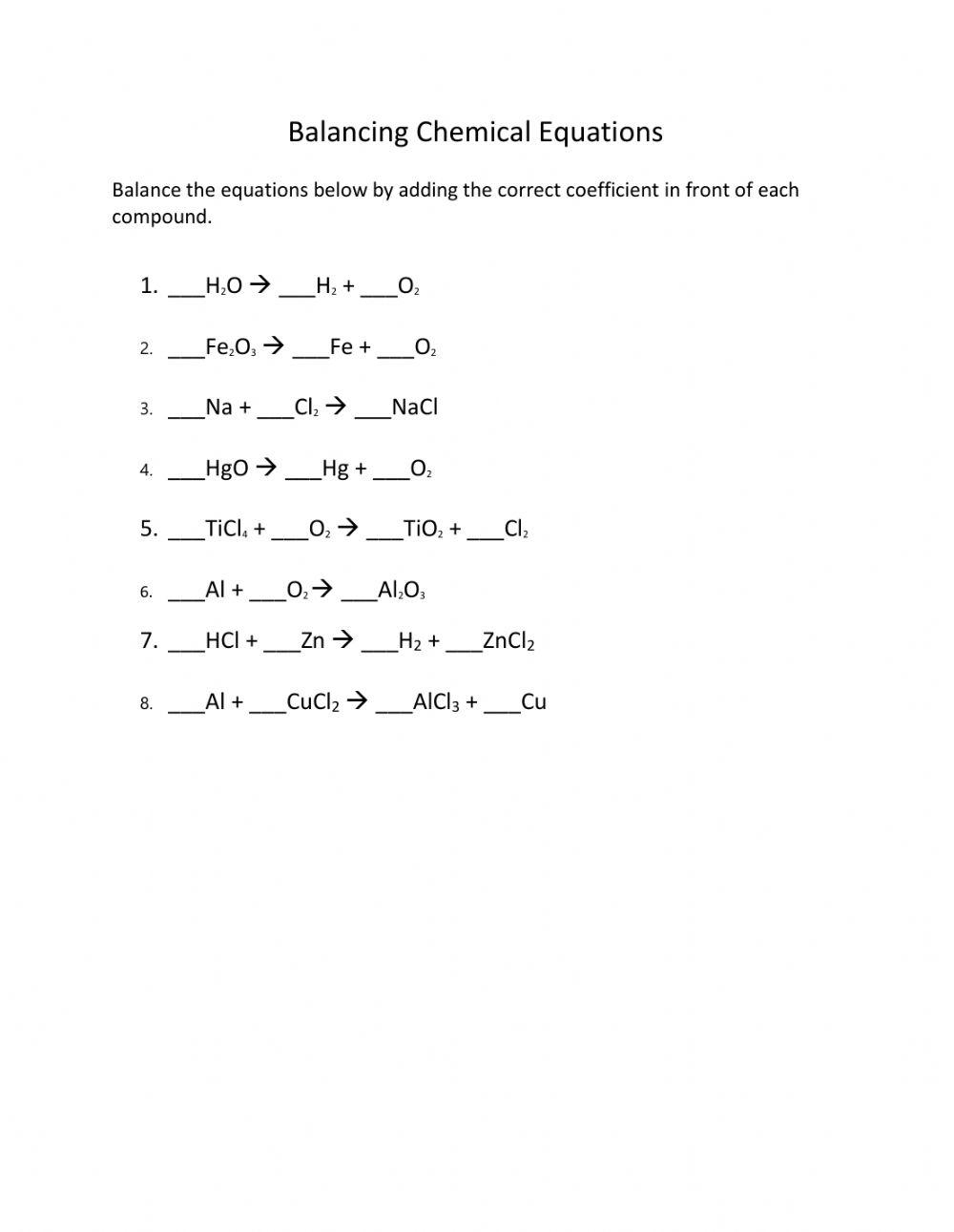 chemical equations worksheet