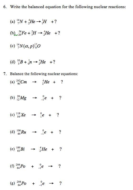Balancing Nuclear Equations Worksheet Homeschooldressage Equations