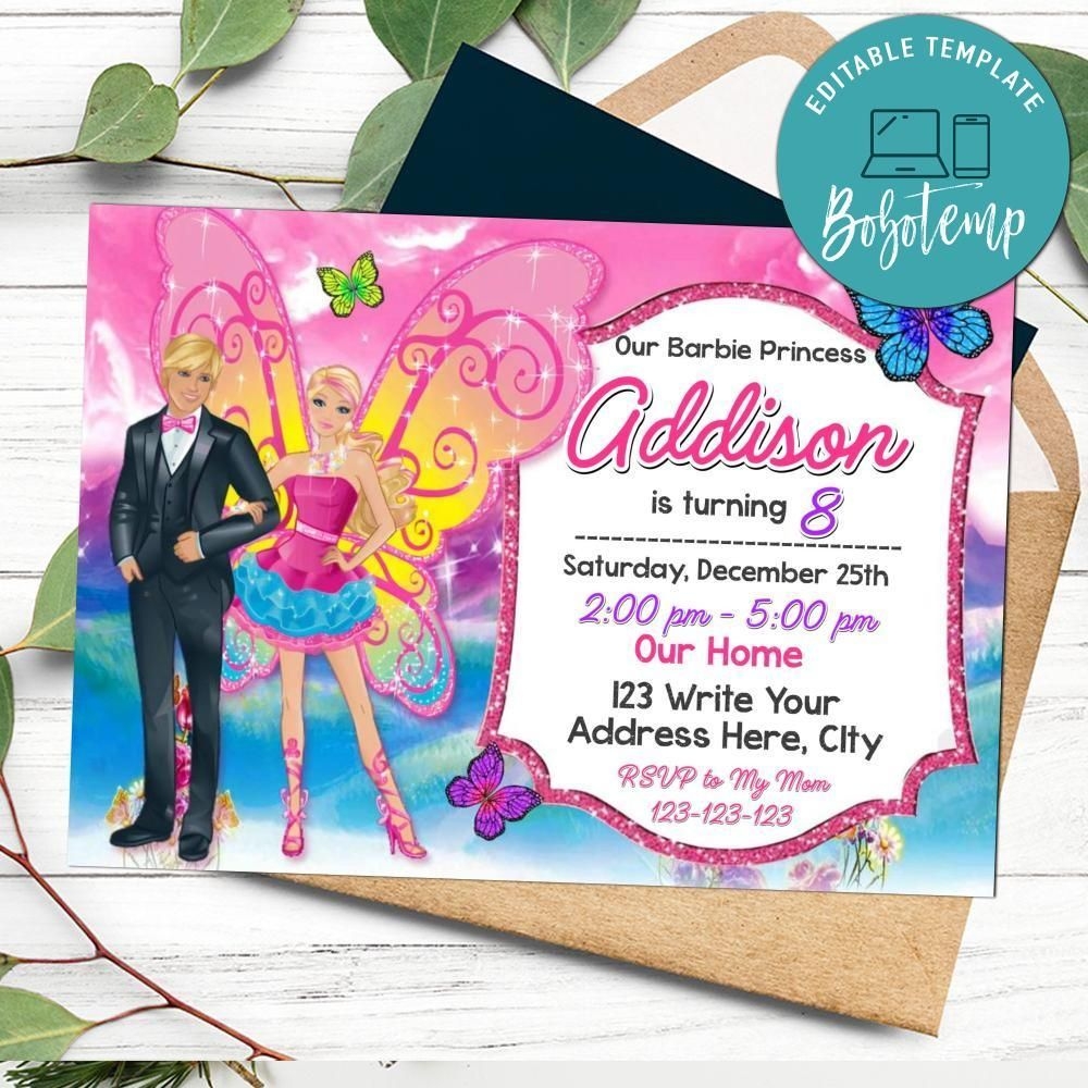 Barbie And Ken Invitation Customizable Template DIY Bobotemp