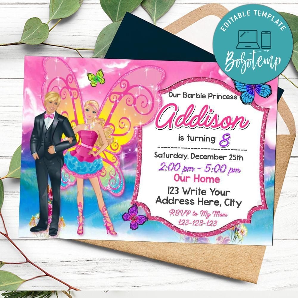 Barbie And Ken Invitation Customizable Template DIY Bobotemp