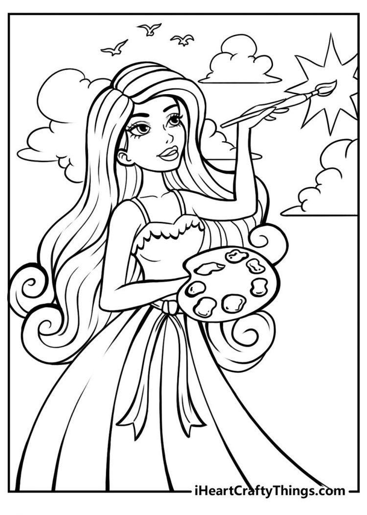 barbie color pages free