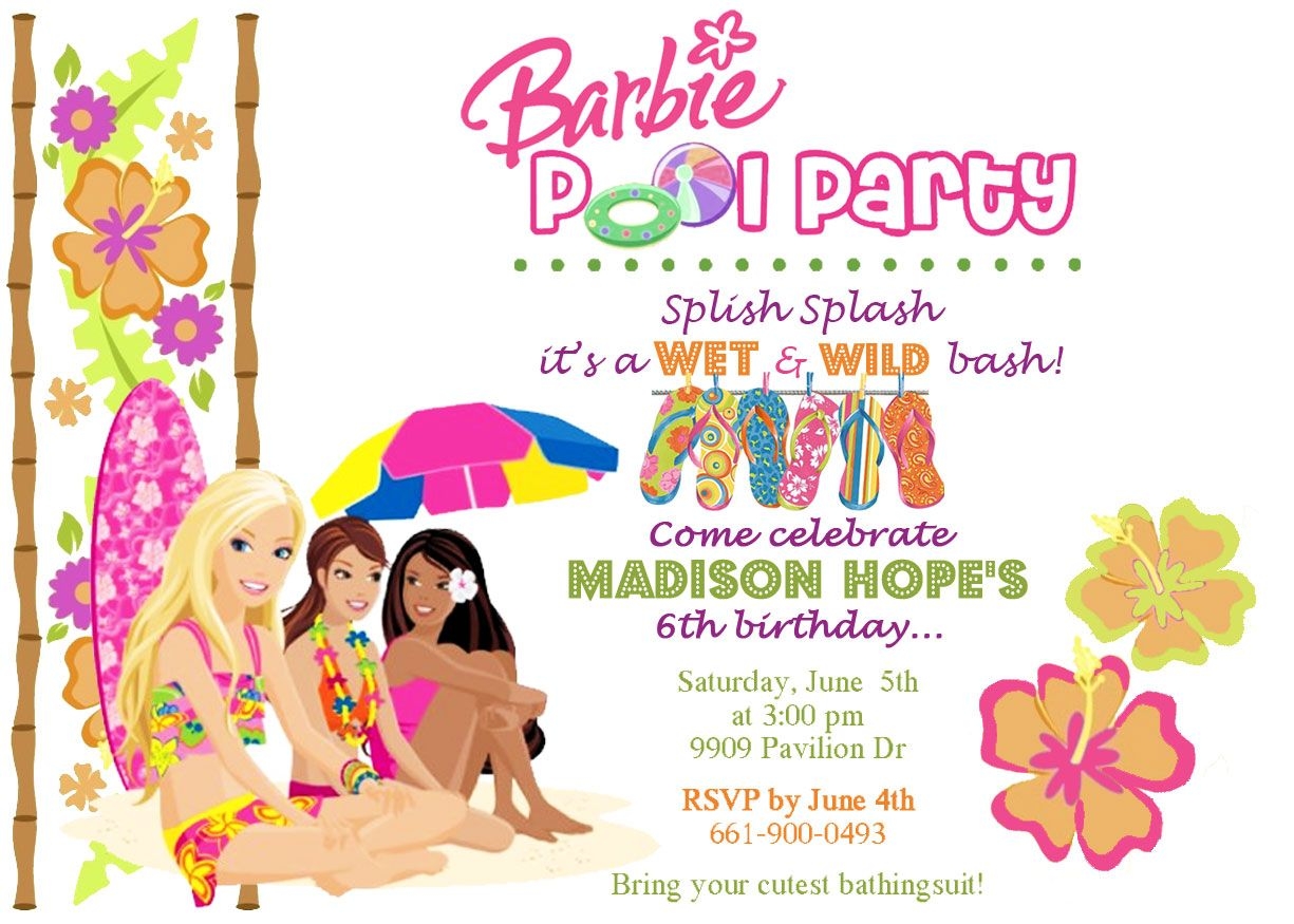 barbie pool party invitation template