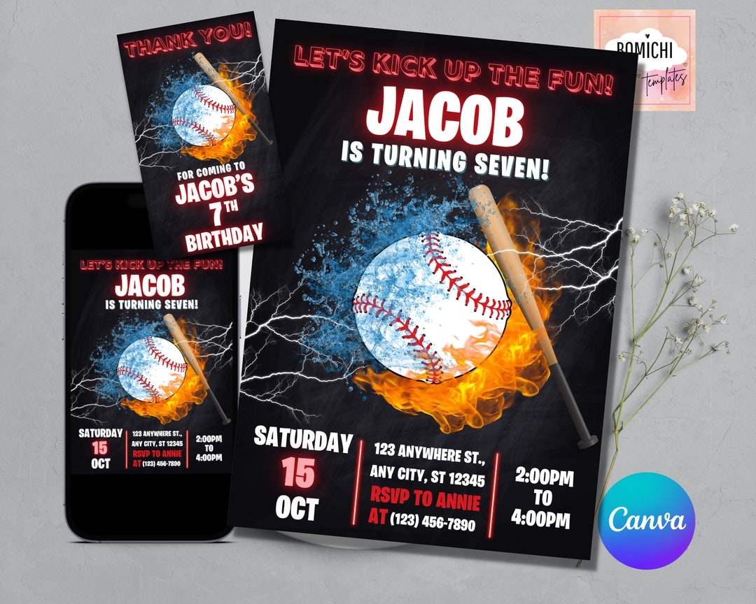 Baseball Birthday Invitation Template Baseball Party Invite Editable 