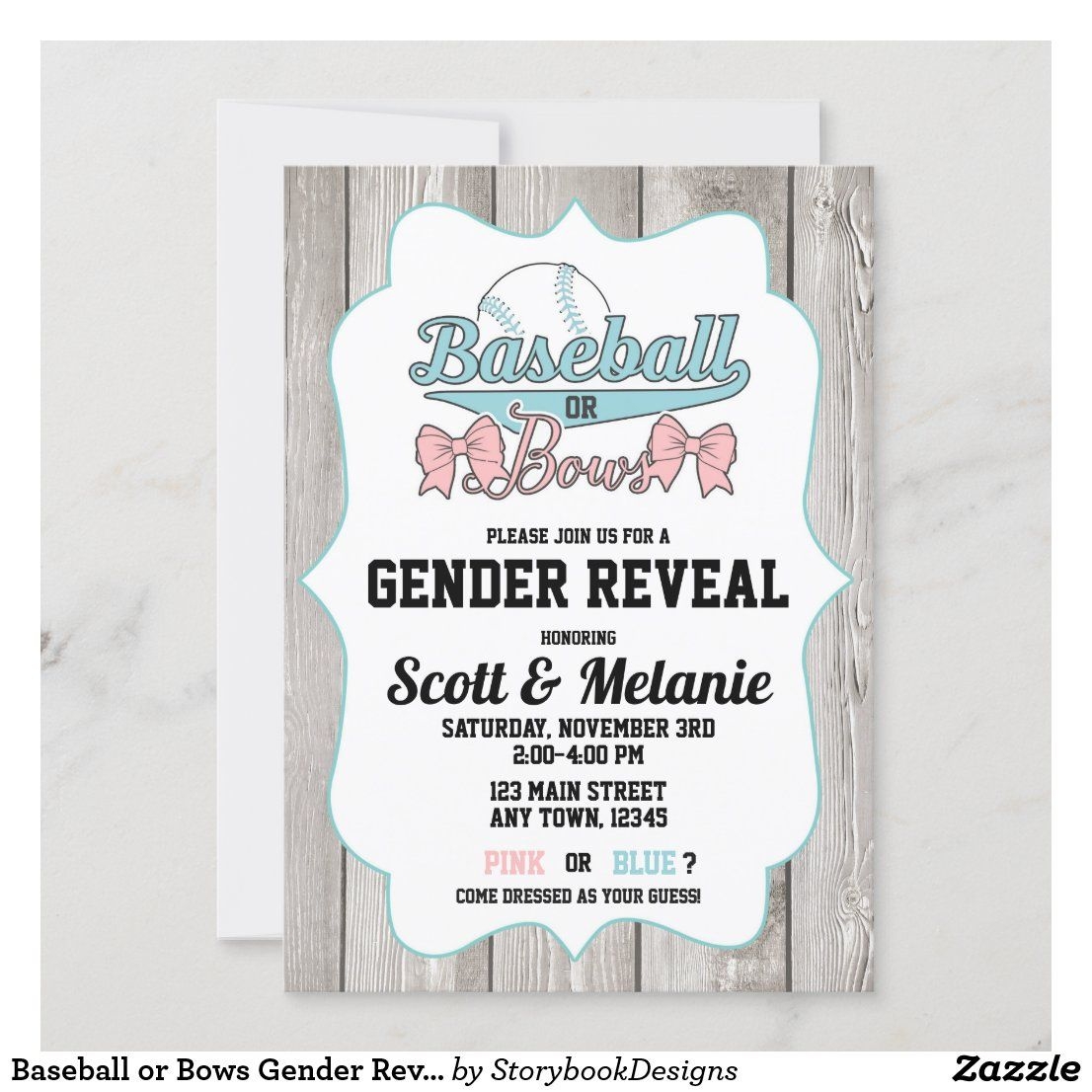 baseball or bows gender reveal invitations template