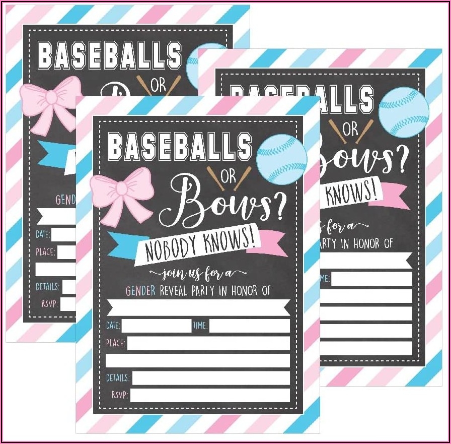 Baseball Or Bows Gender Reveal Invitations Template Invitations