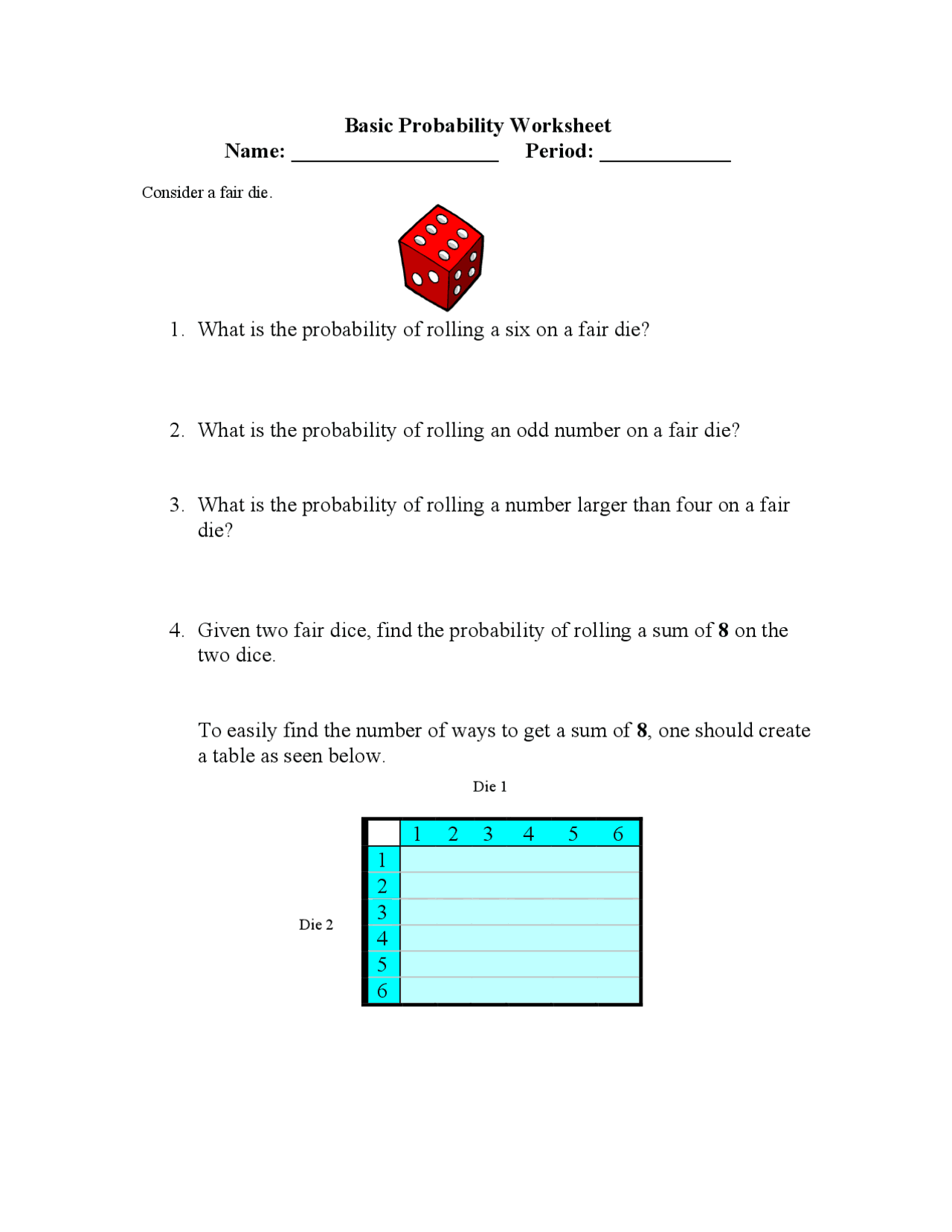 basic probability worksheet