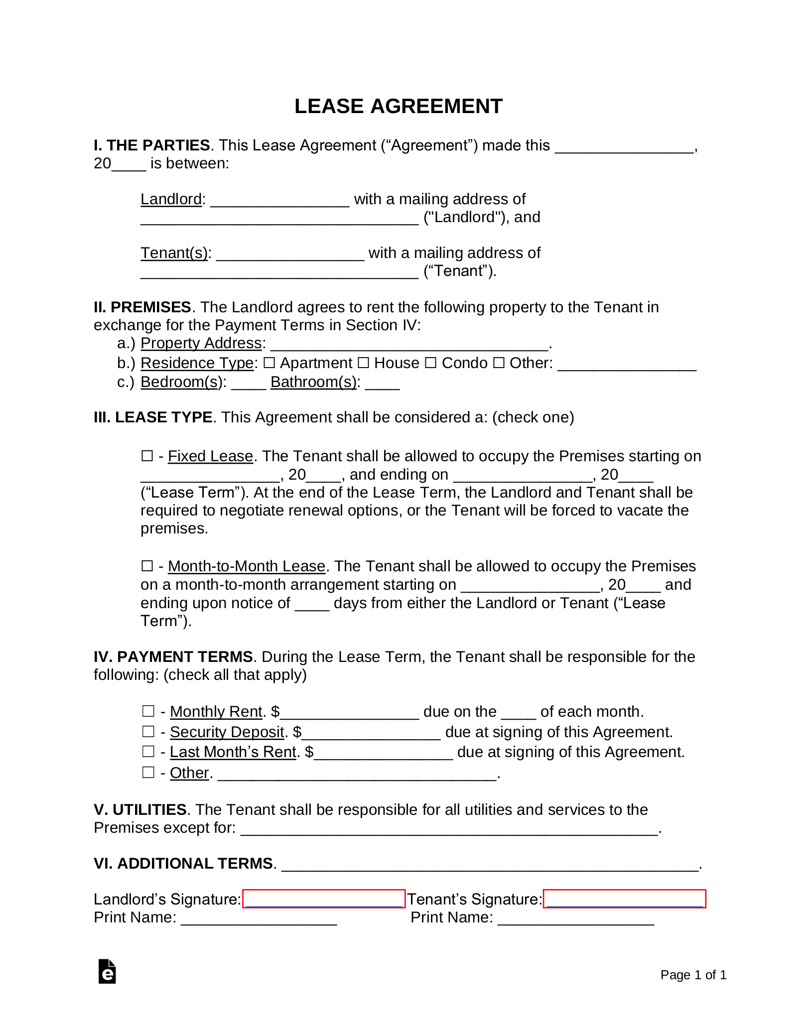 free printable basic rental agreement template