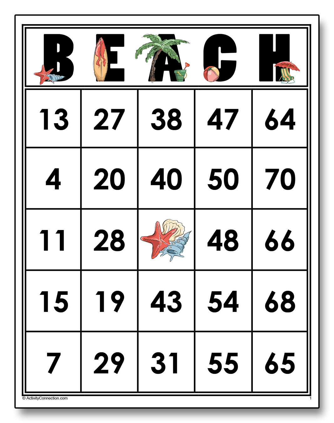 BEACH Bingo Cards Printable Marketplace Worksheets Library