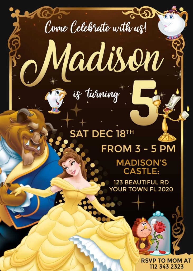Beauty And The Beast Birthday Invitation Lovely Invite