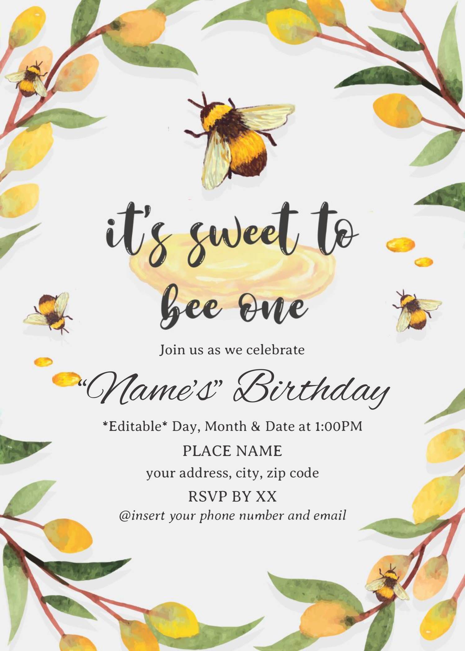 Bee Theme Invitation Template