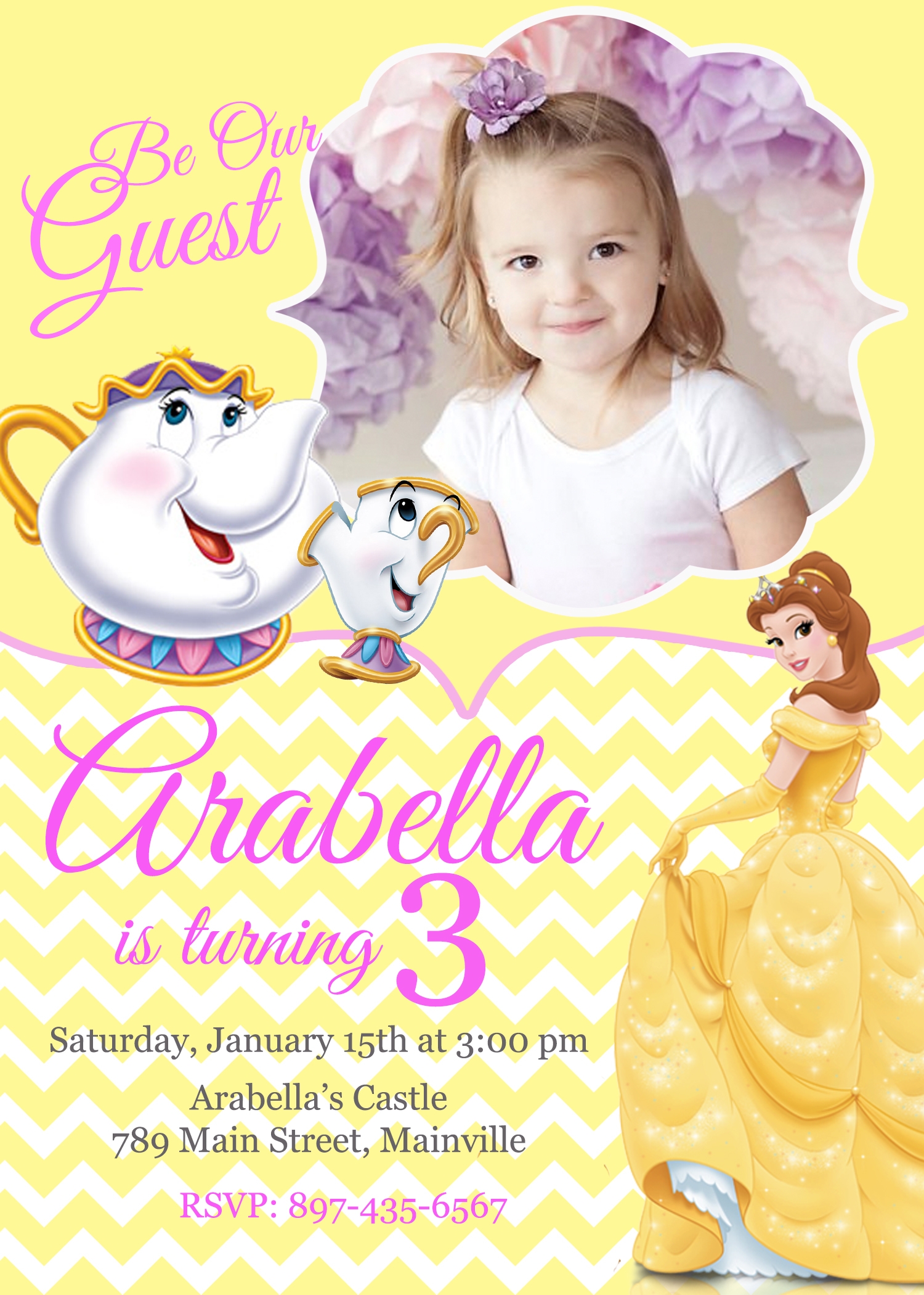 belle birthday invitation template