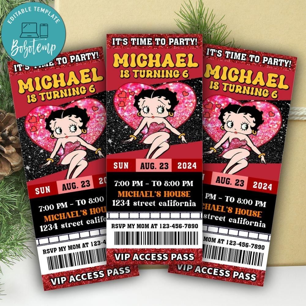 Betty Boop Ticket Invitation Customizable Template Bobotemp