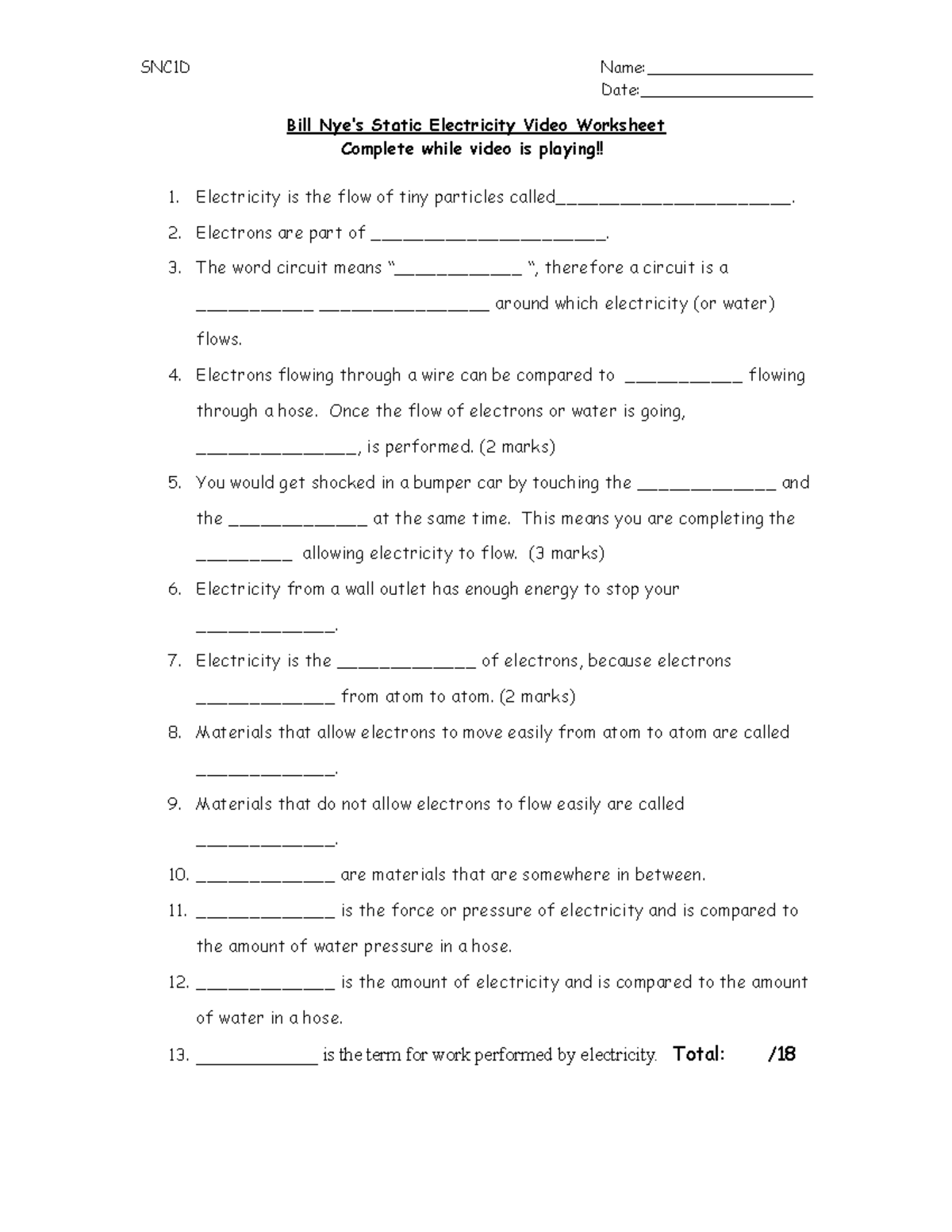 Bill Nye Electricity Worksheet E streetlight