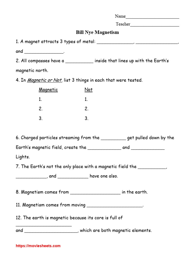 Bill Nye Magnestism PDF Worksheets Library