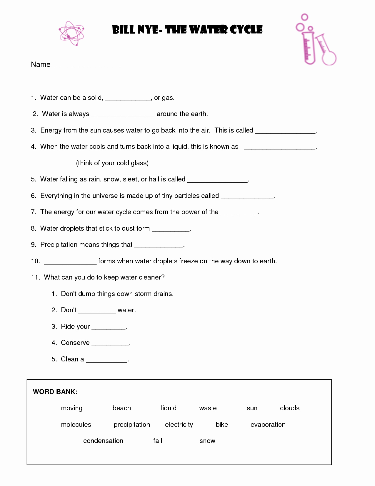 Bill Nye Water Cycle Worksheet Fresh 13 Best Of The Water Cycle 