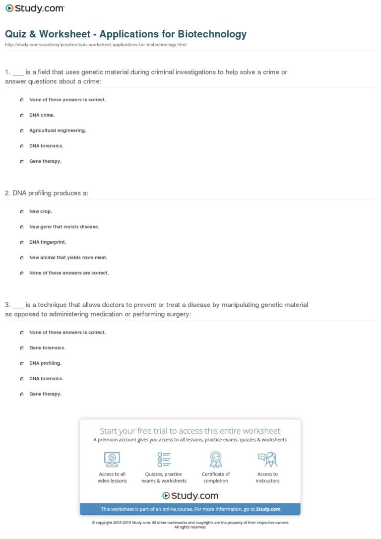 Biotechnology Worksheet Answers Db excel