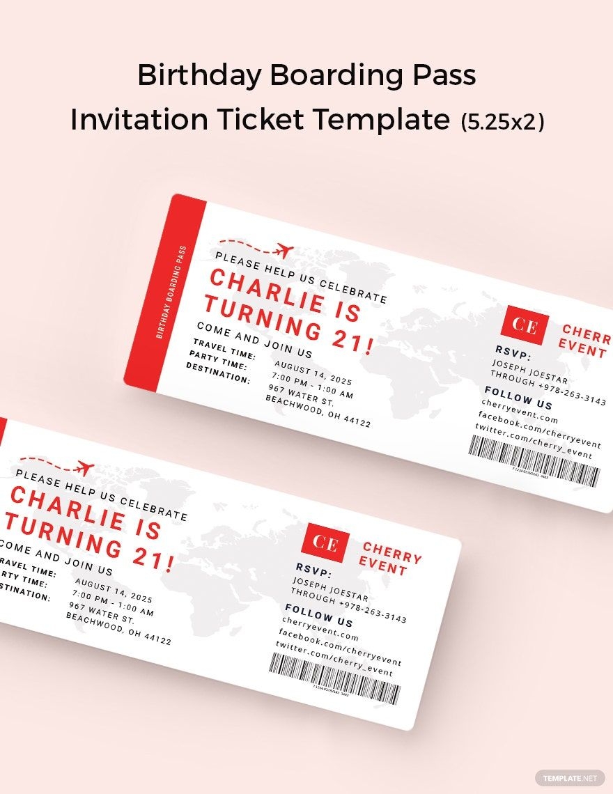 Birthday Boarding Pass Invitation Ticket Template In PSD Illustrator