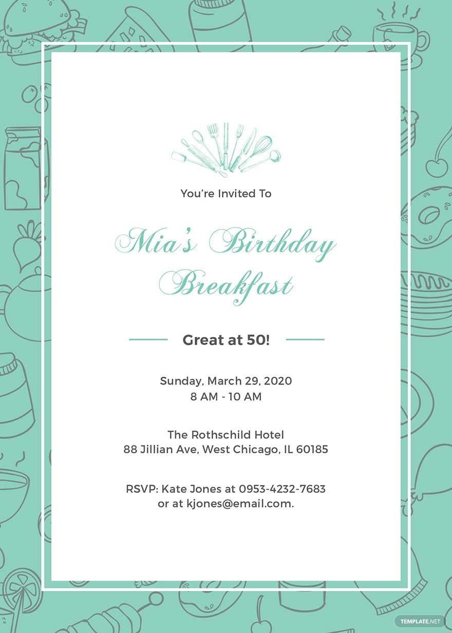 Birthday Breakfast Invitation Template In Publisher Word Illustrator