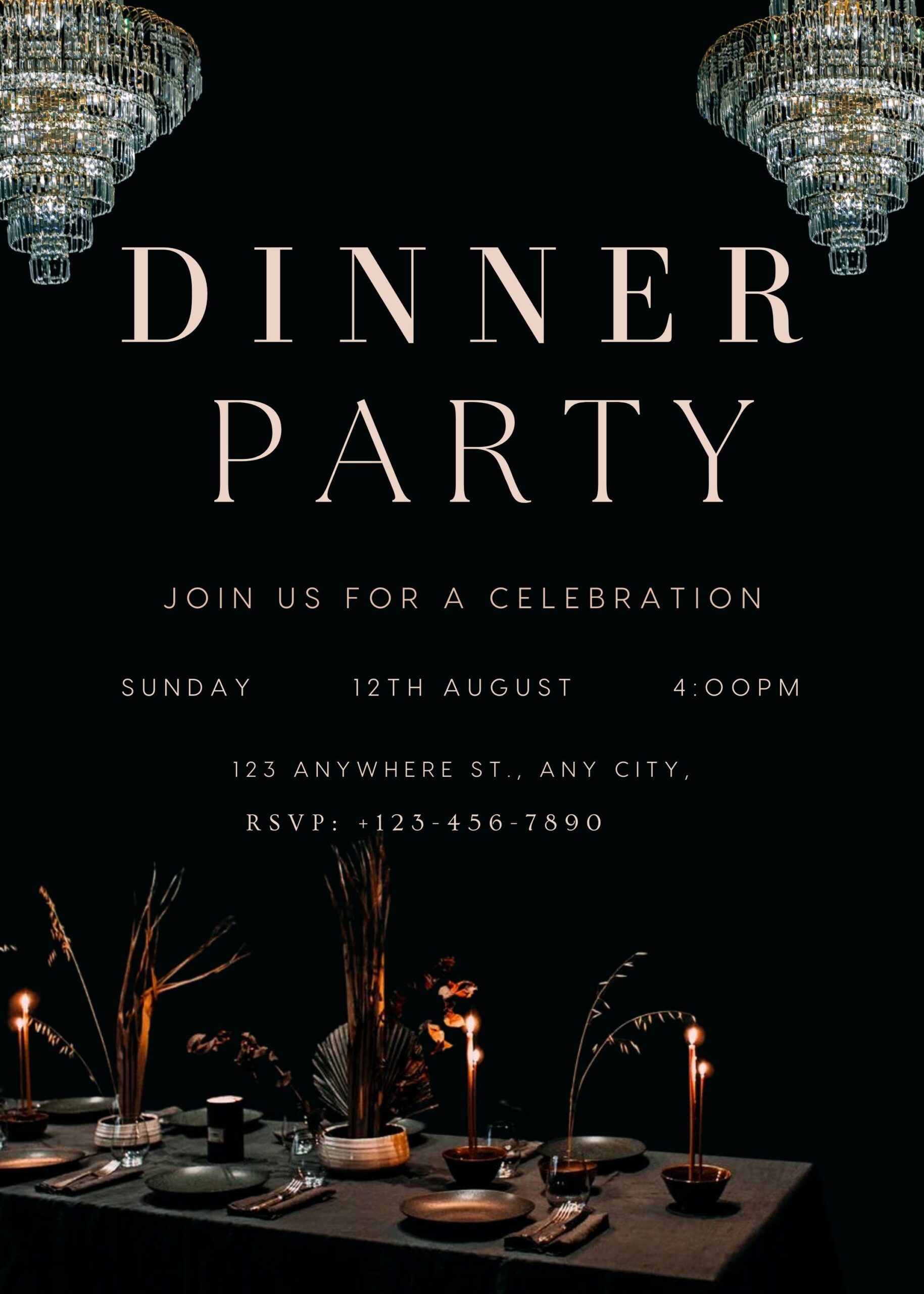 Black Dinner Party Invitation Birthday Dinner Invitation Dinner
