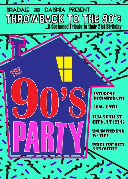 Blank 90S Party Invitation Template