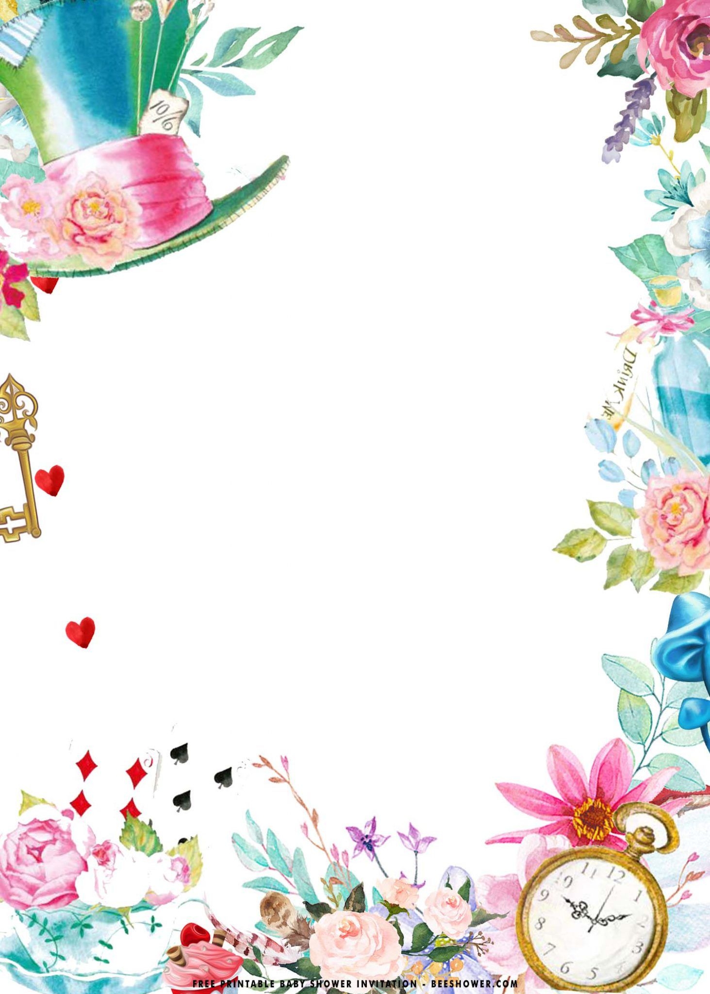 blank alice in wonderland invitation template