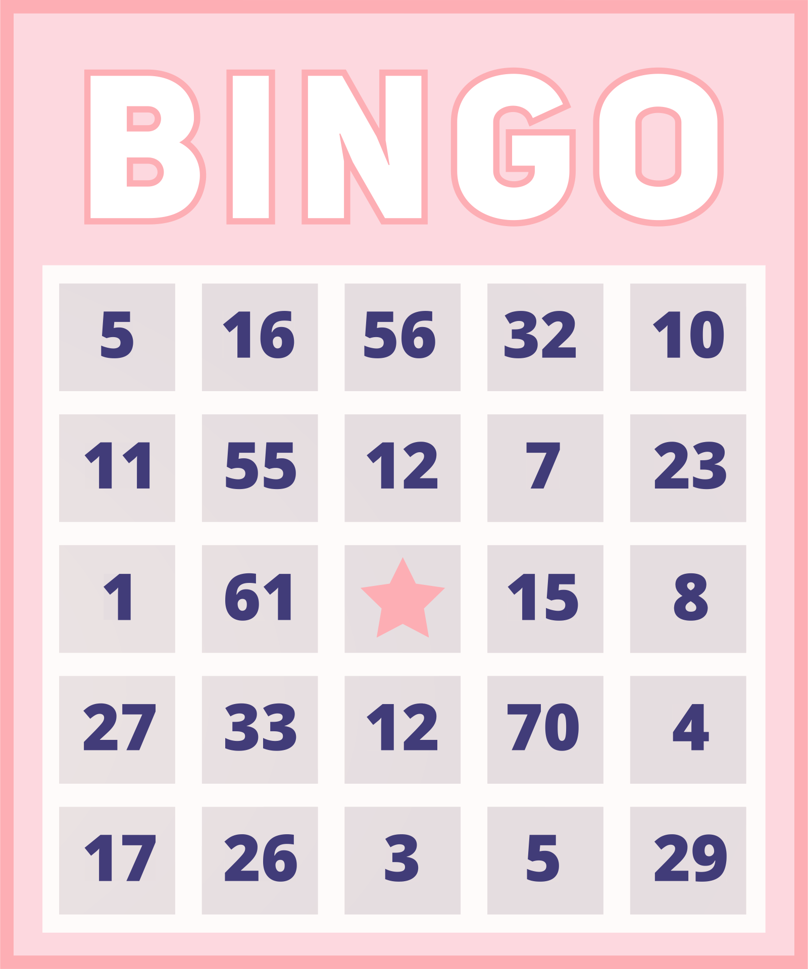 printable 5x5 bingo cards
