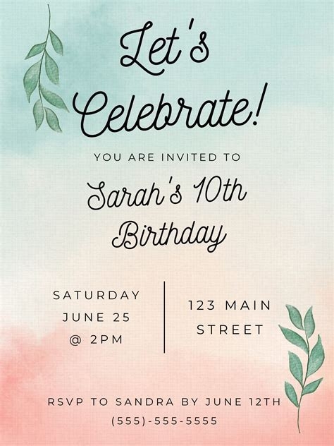 Blank Birthday Invitation Card Template