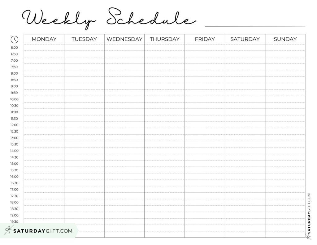weekly schedule template printable free