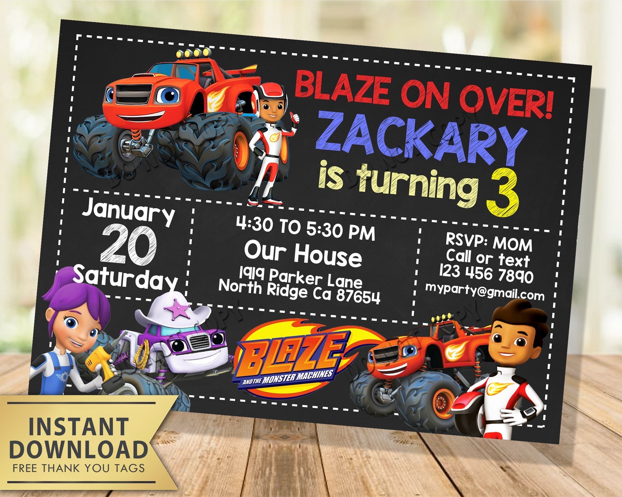 blaze and the monster machine invitation template