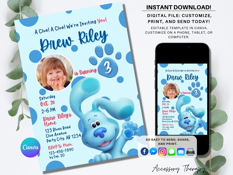 Blue 39 s Clues Invitation Template