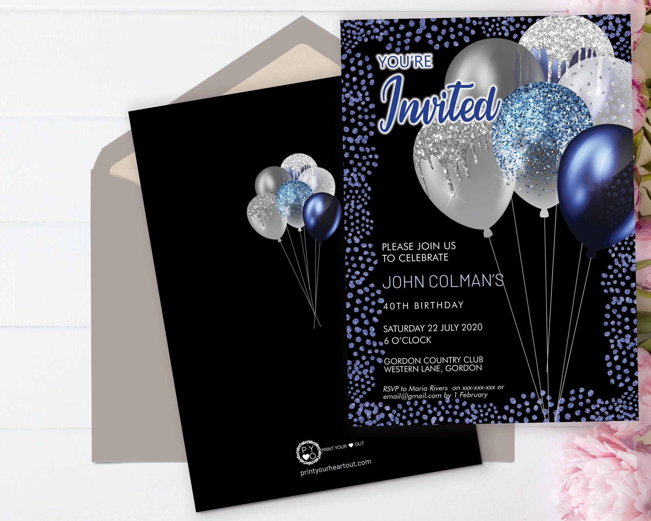 Blue And Silver Invitation Template