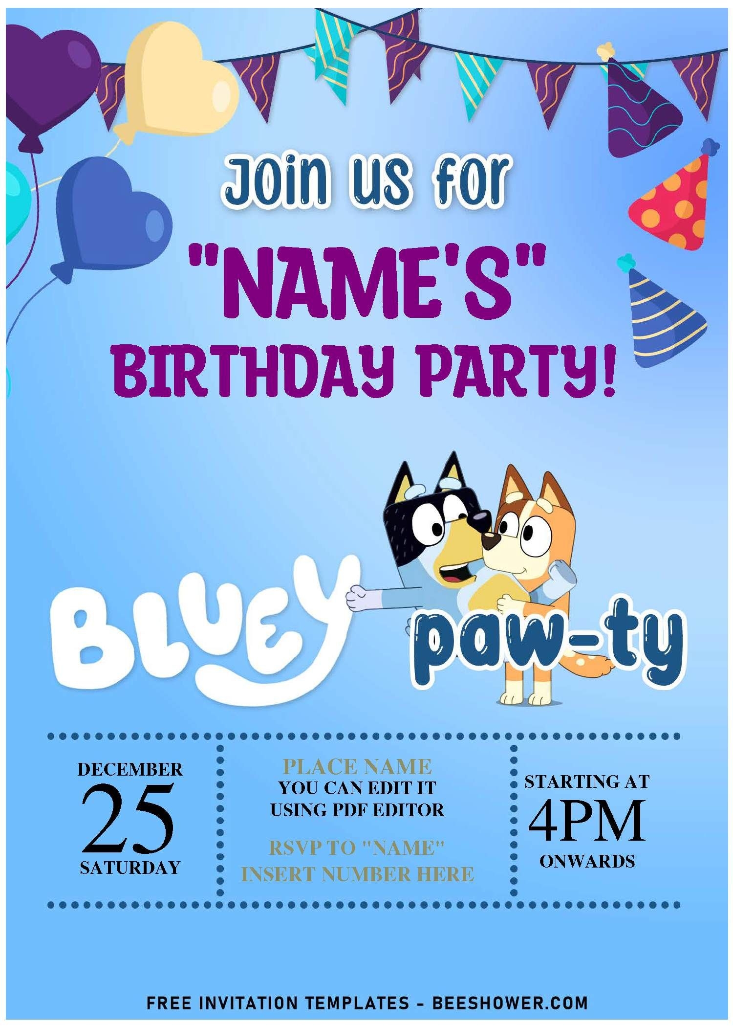 bluey party invitation template free