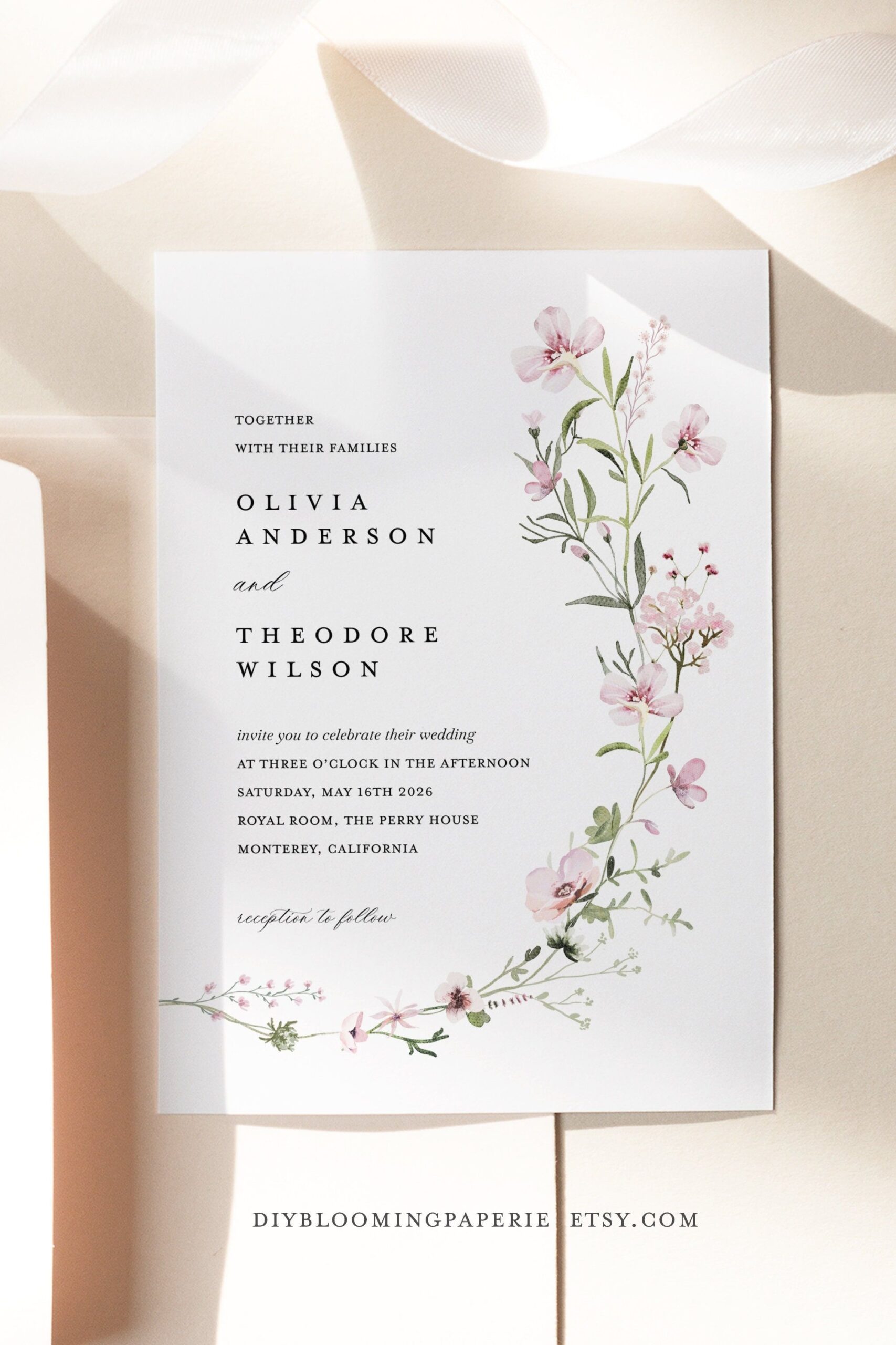 blush pink wedding invitation template