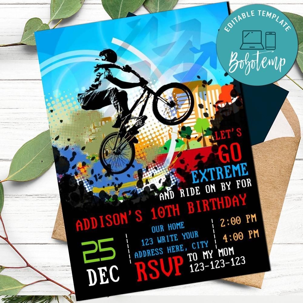 BMX Bike Invitation Customizable Template DIY Bobotemp